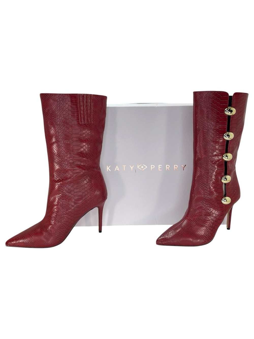 Katy Perry Revival Ornament Red Faux Leather Womens Mid-Calf Boots Size 8.5M - Picture 12 of 13